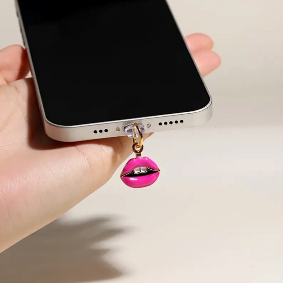 Super Cute Pink Lips For Apple iPhone • Dust Plug - Picture 3 of 5